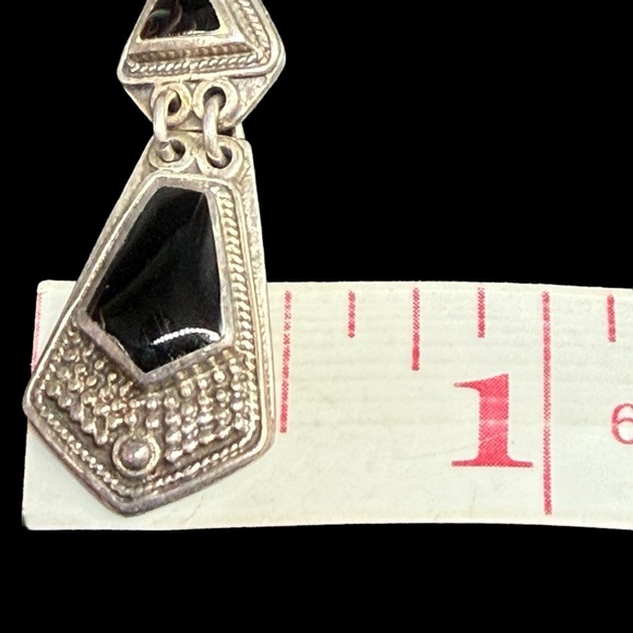 925 BOMA Sterling Silver Earrings Dangle Drops Black Onyx Vintage Estate 6.9g - Picture 11 of 12
